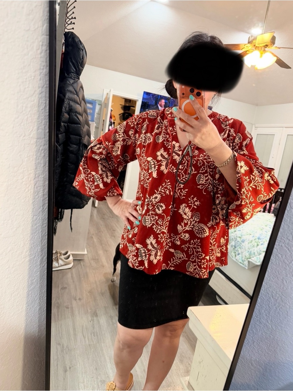 Umgee Rust Red Floral Peasant Blouse in a medium
